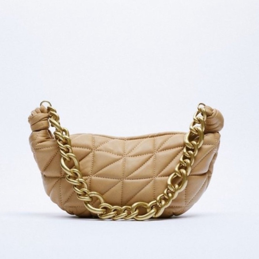 ✨ZARA✨Tan Leather Quilted Chain Strap Shoulder Bag